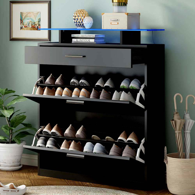 Flip down shoe online storage cabinet